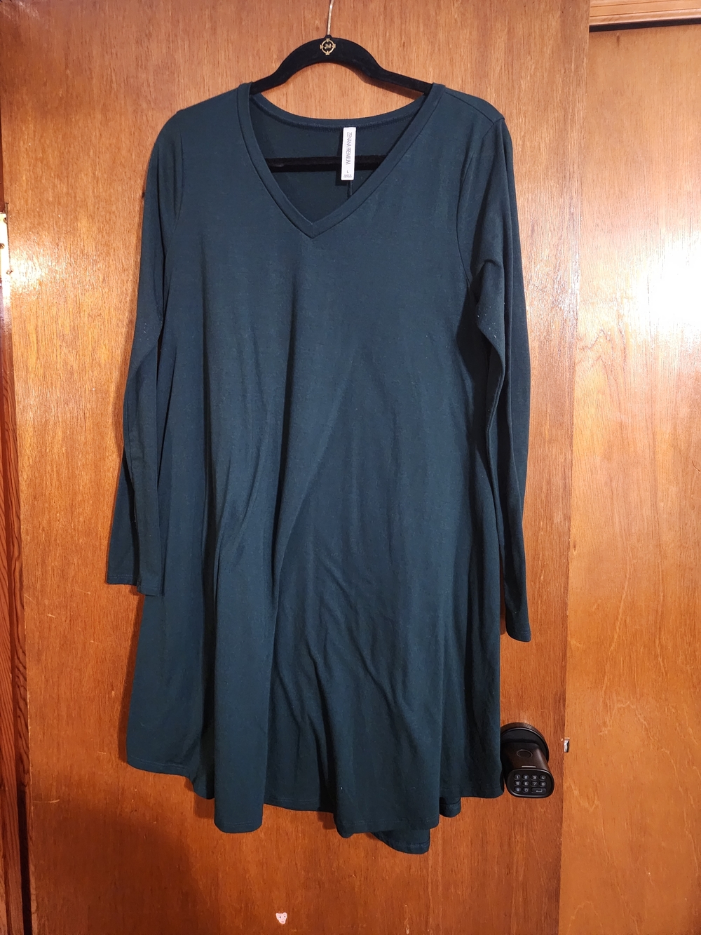 Zenana Outfitters Long Sleeve V-Neck Swing Dress in Teal Green